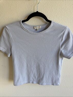 Light Blue and White Striped Crop Tee
